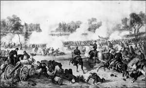 La Battaglia del Wilderness, Virginia, 5 e 6 maggio 1864, pub. da Currier e Ives da American School
