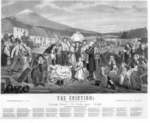 Lo sfratto: una scena di vita in Irlanda, pub. da J.T. Foley, 1871 da American School