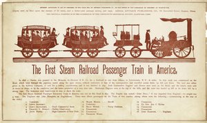 Il primo treno passeggeri a vapore in America, pubblicato c.1870 da American School