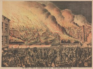 Il grande incendio a Chicago, 9 ottobre, vista dal lato ovest, 1871 da American School
