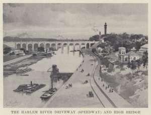 Il viale del fiume Harlem (Speedway) e High Bridge (foto in bianco e nero)