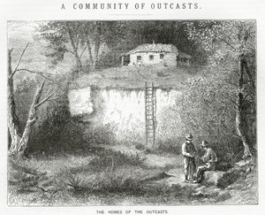 Le Case dei Reietti, illustrazione per una storia, Una Comunità di Reietti, da Appletons Journal, 23 marzo 1872 da American School