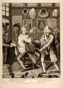 Il barbiere patriottico di New York, o il capitano nella schiuma, pub. 1775 da American School