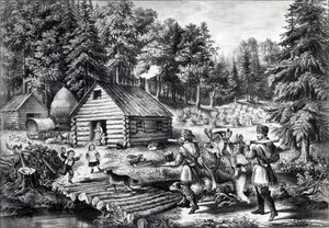 La casa del pioniere sulla frontiera occidentale, pub. da Currier e Ives