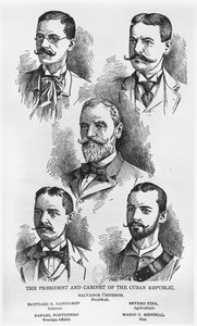 Il Presidente Salvador Cisneros Betancourt (1828-1914) e il Gabinetto della Repubblica Cubana, c. 1895, illustrazione da The Story of Cuba di Murat Halstead, la Werner Company, pubblicato nel 1898