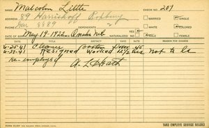 Il registro di servizio del dipendente Malcolm X da American School