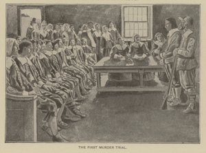 Il primo processo per omicidio nel New England (litografia) da American School