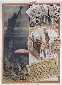 Il futuro della Statua della Libertà, caricatura da Judge magazine intorno al periodo della sua costruzione nel 1886