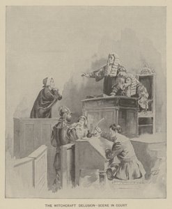 Il delirio della stregoneria - scena in tribunale (litografia) da American School