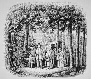 Thomas Hooker guida i suoi parrocchiani nella wilderness del Connecticut (litografia) da American School