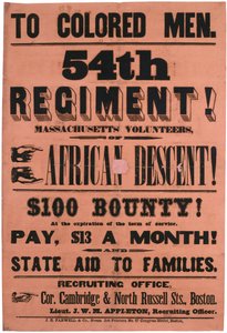 Agli uomini di colore. 54° Reggimento! Volontari del Massachusetts, di discendenza africana, 1863 da American School