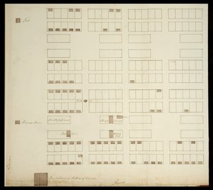 Piano della città di Savannah, c.1733 (penna e inchiostro su carta) da American School