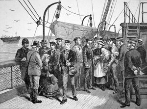 Ufficiali sanitari del governo degli Stati Uniti su una nave di emigranti, Quarantine Point, New York