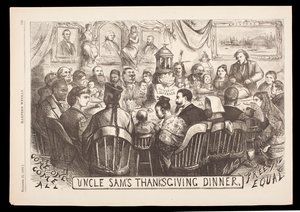 “La cena del Ringraziamento di Zio Sam” incisione di Thomas Nast, Harper’s Weekly, 20 novembre da American School