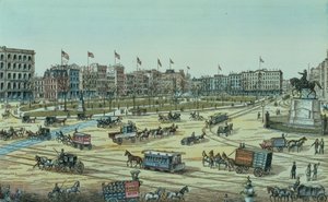 Union Square e Fourteenth Street fino a Seventeenth Street, da una serie di 48 vedute di New York e dintorni, pub. da Charles Magnus da American School
