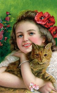 Ragazza vittoriana con un gatto domestico