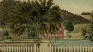 Veduta di una casa rossa con una staccionata, 1854 da American School