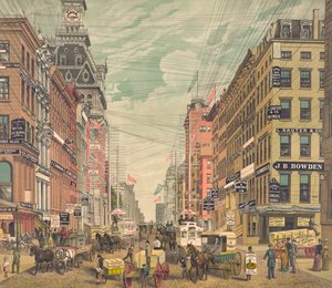 Veduta vintage di Broadway a New York City, c.1880 da American School