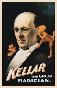 Poster vintage di uomo con diavoli che sussurrano