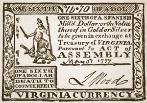 Valuta della Virginia, equivalente a un sesto di un dollaro spagnolo, 1777 da American School