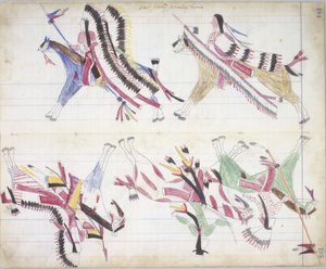 Gruppo di guerra che torna a casa, illustrazione dal Black Horse Ledger, 1877-79 da American School