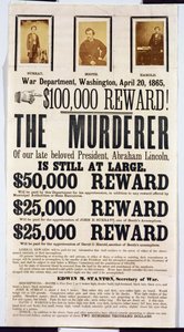 Manifesto del Dipartimento della Guerra di Washington che annuncia una ricompensa di $100.000 per trovare l