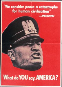 "Cosa DICI TU AMERICA?", Poster della Seconda Guerra Mondiale degli Stati Uniti con il volto di Mussolini, Anon, c.1942
