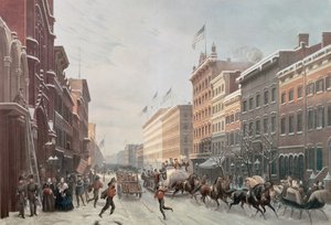 Scena invernale su Broadway, New York, 1857 da American School
