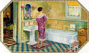 Donna in piedi in un bagno Art Deco