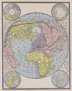 Mappa del mondo che mostra i continenti, le regioni polari e i cambiamenti nei livelli del mare da American School