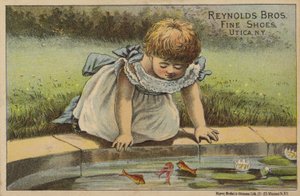 Giovane ragazza che guarda i pesci nello stagno da American School