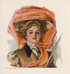 Giovane donna con cappello decorato con organza arancione