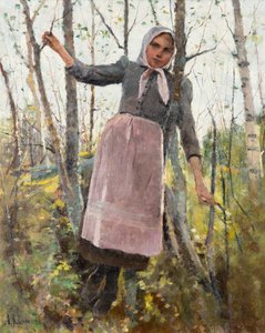 Primavera; Ragazza in un bosco di betulle