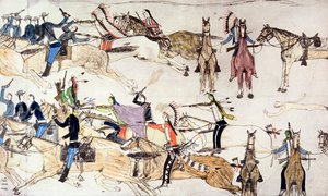 Battaglia di Little Bighorn, Montana, USA, 25-26 giugno 1876 da Amos Bad Heart Buffalo