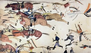 Battaglia di Little Bighorn, Montana, USA, 25-26 giugno 1876 c. 1900 da Amos Bad Heart Buffalo