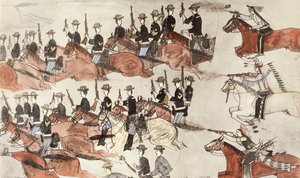 Battaglia di Little Bighorn, Montana, USA, 25-26 giugno 1876, c. 1900 da Amos Bad Heart Buffalo