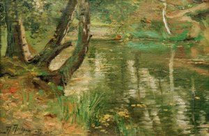 Paesaggio fluviale estivo con alberi da Anatolij Fedorovich Andronov