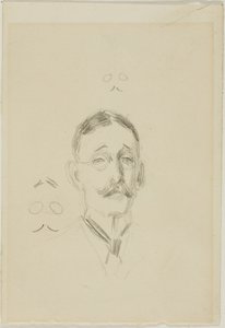 Testa di uomo con occhiali con due schizzi da Anders Zorn