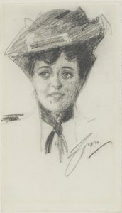 Testa di una giovane donna con cappello da Anders Leonard Zorn