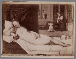 Fotoreproduzione del dipinto la Venere di Urbino di Tiziano da Anderson (firma)