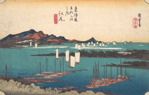 Vista lontana della spiaggia di Miho da Ejiri, ca. 1834 da Ando Hiroshige