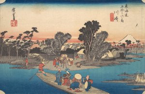 Traghetto che attraversa il fiume Rokugo, ca. 1834