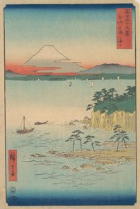 Il Fuji da Miura, Sagami Soshu Miura no Kaijo, dalla serie Trentasei vedute del Monte..., 1858