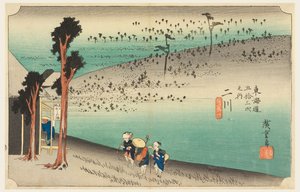 Casa da tè di Futagawa, nelle Cinquantatré stazioni della strada Tokaido (Tokaido Gojusan Tsugi-no Uchi) da Ando Hiroshige