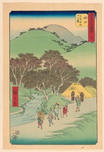 Minakuchi: famosi pini ai piedi del monte Hiramatsu (Minakuchi, meisho Hiramatsu yama no fumoto) dalla serie 53 stazioni di Tokaido da Ando Hiroshige