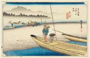 Mitsuke, fiume Tenryu, nelle Cinquantatré Stazioni della Strada Tokaido (Tokaido Gojusan Tsugi-no Uchi) da Ando Hiroshige