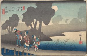 Notte di luna a Miyanokoshi, dalle Sessantanove Stazioni del Kisokaido, ca. 1838