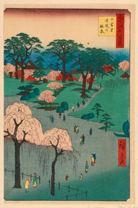 Nippori, giardini del tempio (Nippori, jiin no rinsen) dalla serie Cento vedute famose di Edo da Ando Hiroshige