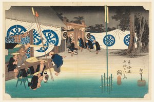 Seki, partenza anticipata, nelle Cinquantatré stazioni della strada Tokaido (Tokaido Gojusan Tsugi-no Uchi) da Ando Hiroshige