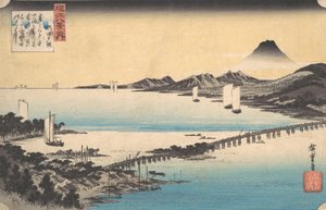 Seta no Sekisho. Tramonto, Seta. Lago Biwa, ca. 1835